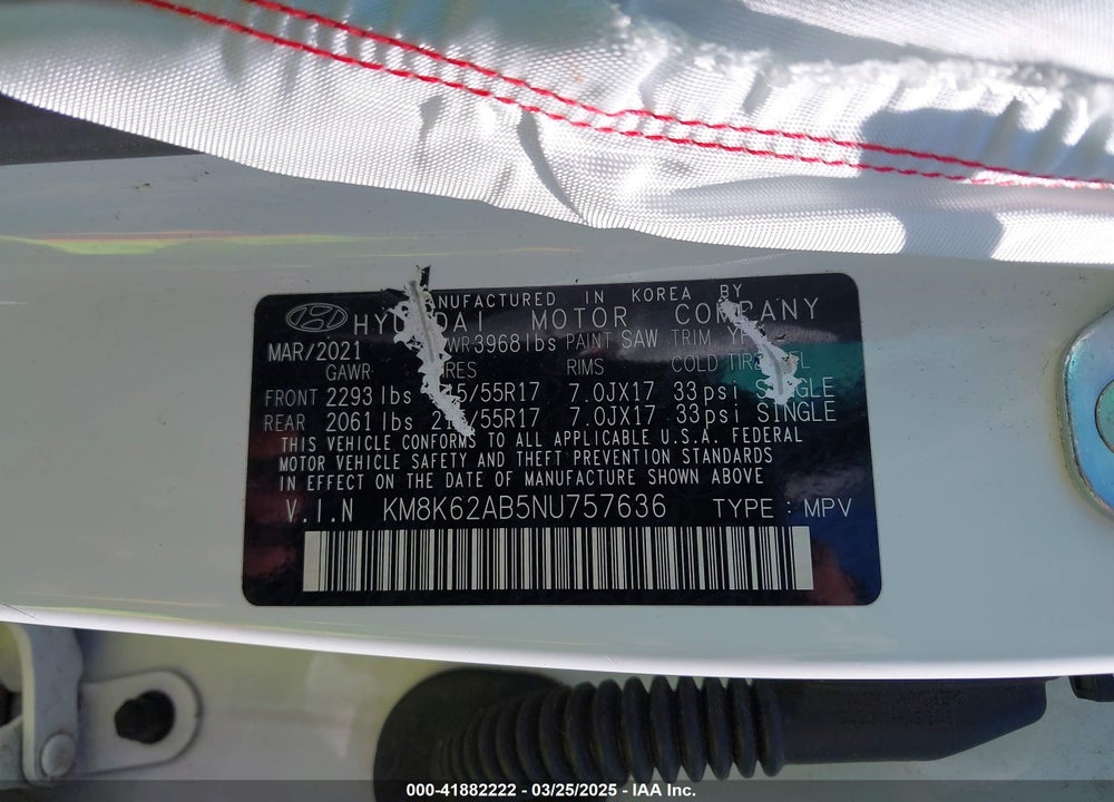 2022 HYUNDAI KONA VIN: KM8K62AB5NU757636