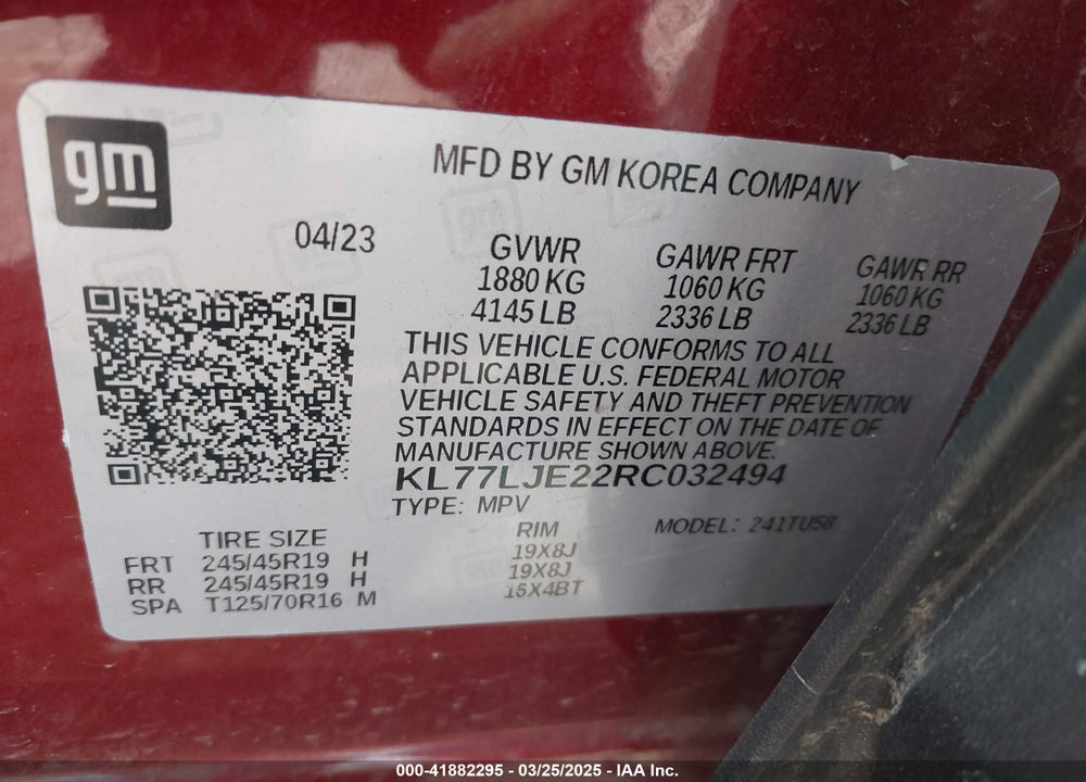 2024 CHEVROLET TRAX VIN: KL77LJE22RC032494