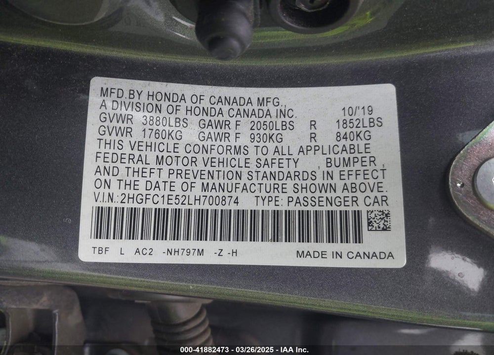 2020 HONDA CIVIC SI VIN: 2HGFC1E52LH700874