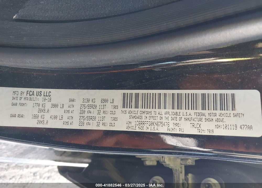 2019 RAM 1500 VIN: 1C6RRFFG0KN675476