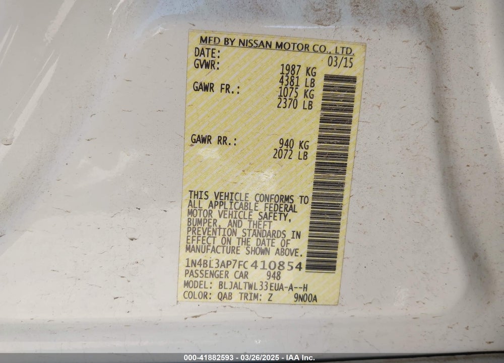 2015 NISSAN ALTIMA 3.5 SL VIN: 1N4BL3AP7FC410854