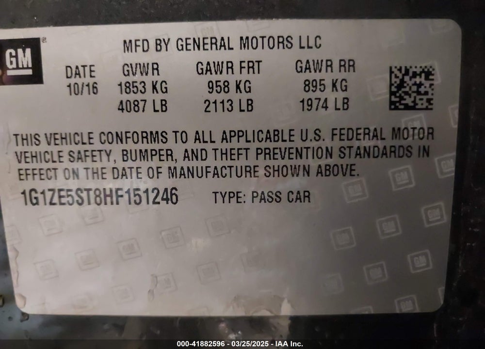 2017 CHEVROLET MALIBU 1LT VIN: 1G1ZE5ST8HF151246