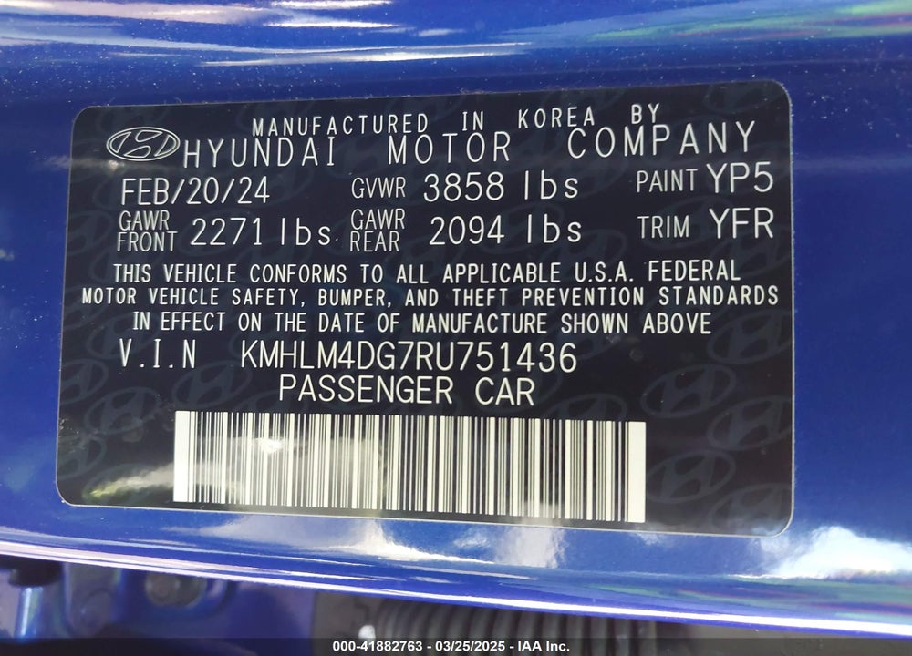 2024 HYUNDAI ELANTRA SEL VIN: KMHLM4DG7RU751436