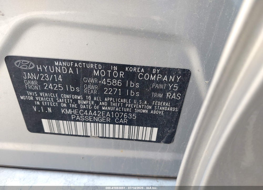 2014 HYUNDAI SONATA HYBRID VIN: KMHEC4A42EA107635