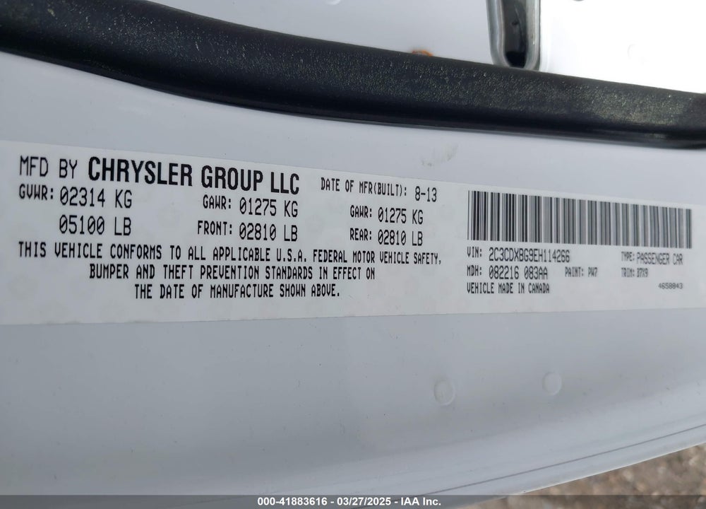 2014 DODGE CHARGER VIN: 2C3CDXBG9EH114266