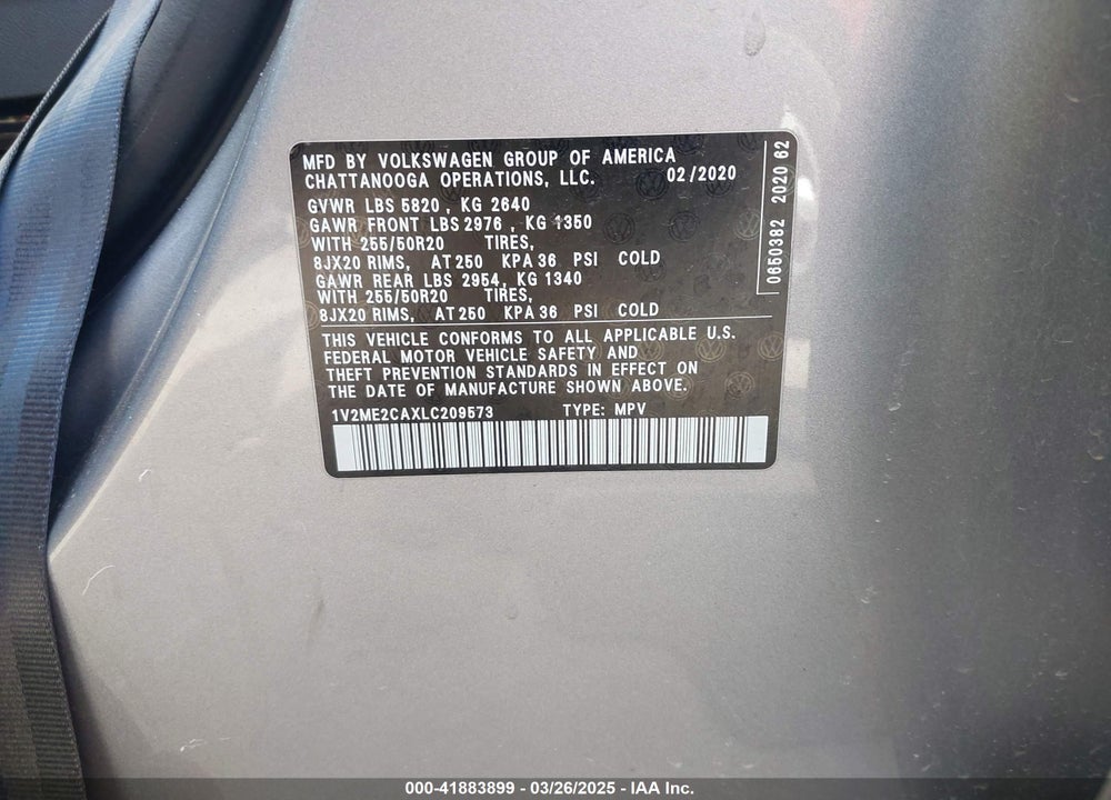 2020 VOLKSWAGEN ATLAS CROSS SPORT VIN: 1V2ME2CAXLC209573