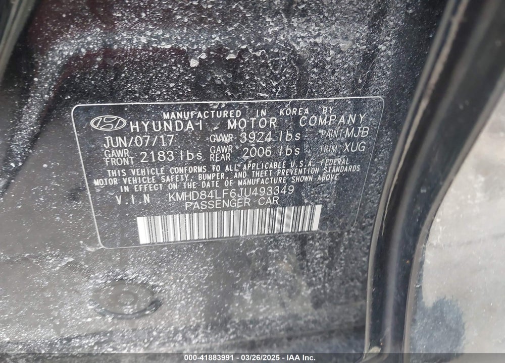 2018 HYUNDAI ELANTRA VIN: KMHD84LF6JU493349