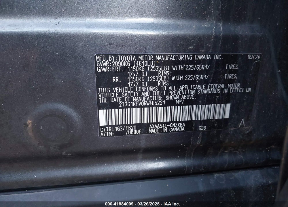 2024 TOYOTA RAV4 VIN: 2T3G1RFV0RW485221