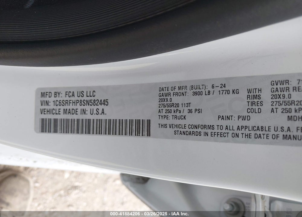 2025 RAM 1500 VIN: 1C6SRFHP8SN582445
