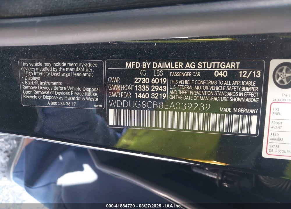 2014 MERCEDES-BENZ S 550 VIN: WDDUG8CB8EA039239