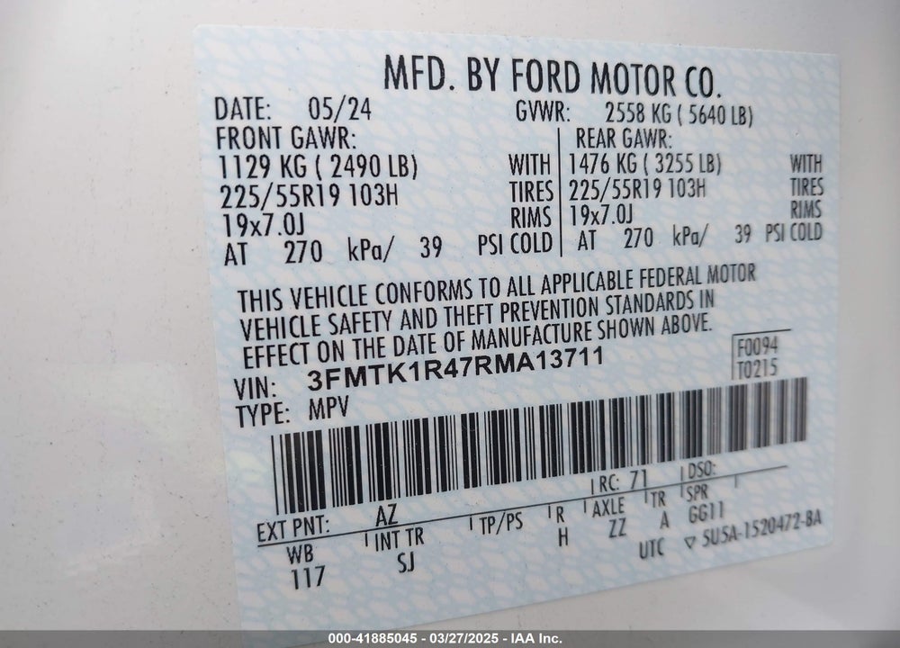 2024 FORD MUSTANG MACH-E SELECT VIN: 3FMTK1R47RMA13711