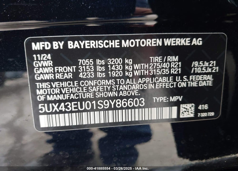 2025 BMW X5 PHEV VIN: 5UX43EU01S9Y86603