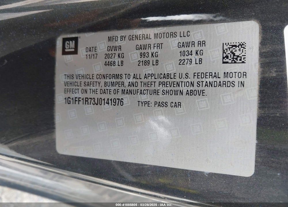 2018 CHEVROLET CAMARO 1SS VIN: 1G1FF1R73J0141976