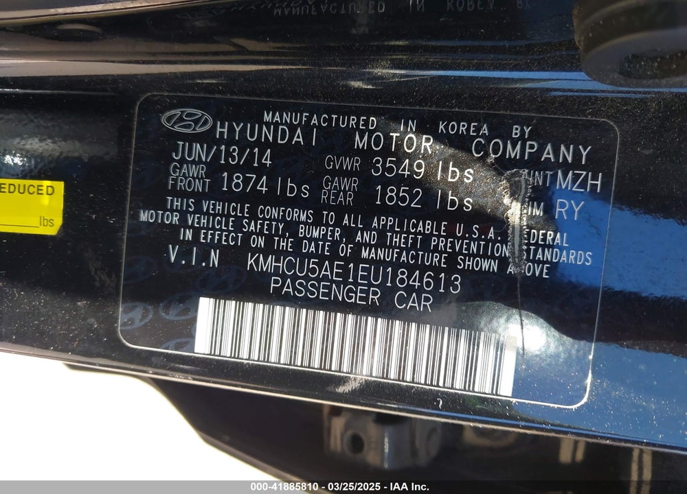 2014 HYUNDAI ACCENT VIN: KMHCU5AE1EU184613