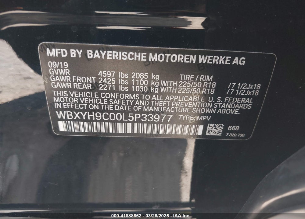 2020 BMW X2 VIN: WBXYH9C00L5P33977