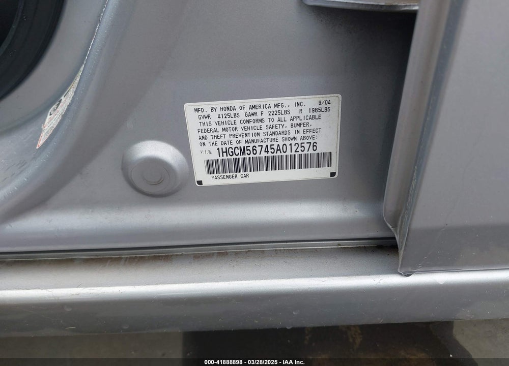 2005 HONDA ACCORD VIN: 1HGCM56745A012576