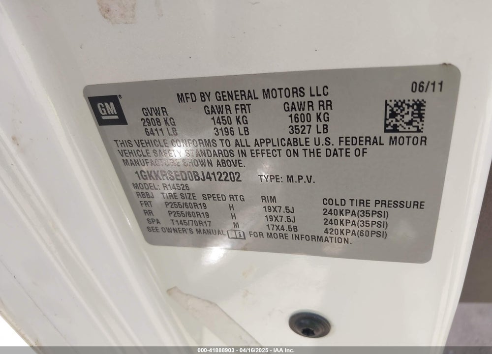 2011 GMC ACADIA SLT-2 VIN: 1GKKRSED0BJ412202