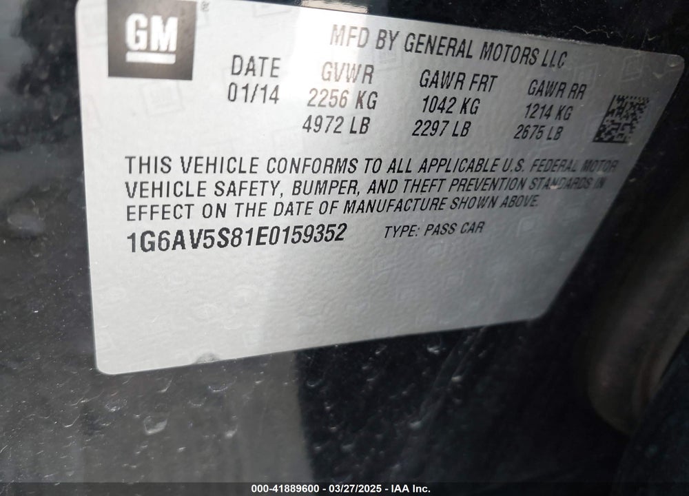 2014 CADILLAC CTS VIN: 1G6AV5S81E0159352