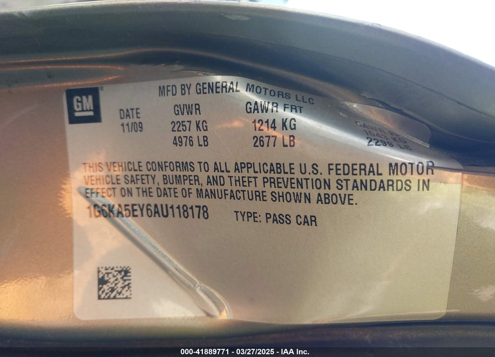 2010 CADILLAC DTS VIN: 1G6KA5EY6AU118178