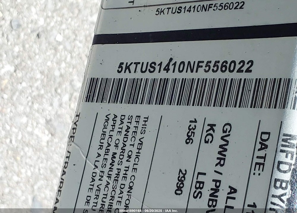 2022 KARAVAN KHD2990 VIN: 5KTUS1410NF556022