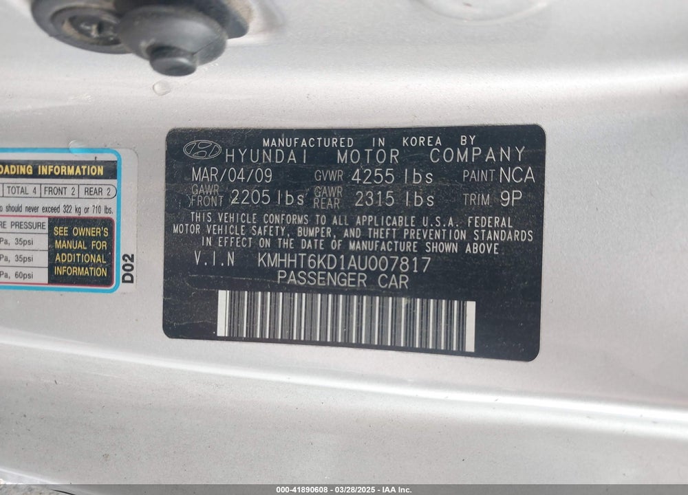 2010 HYUNDAI GENESIS VIN: KMHHT6KD1AU007817