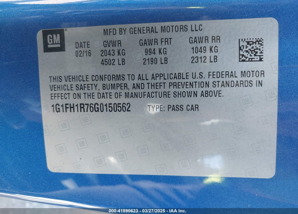 2016 CHEVROLET CAMARO 2SS VIN: 1G1FH1R76G0150562
