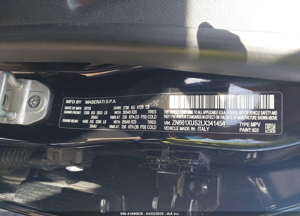 2020 MASERATI LEVANTE VIN: ZN661XUS2LX341454