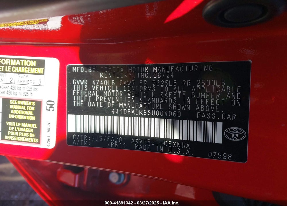 2025 TOYOTA CAMRY VIN: 4T1DBADK8SU004060