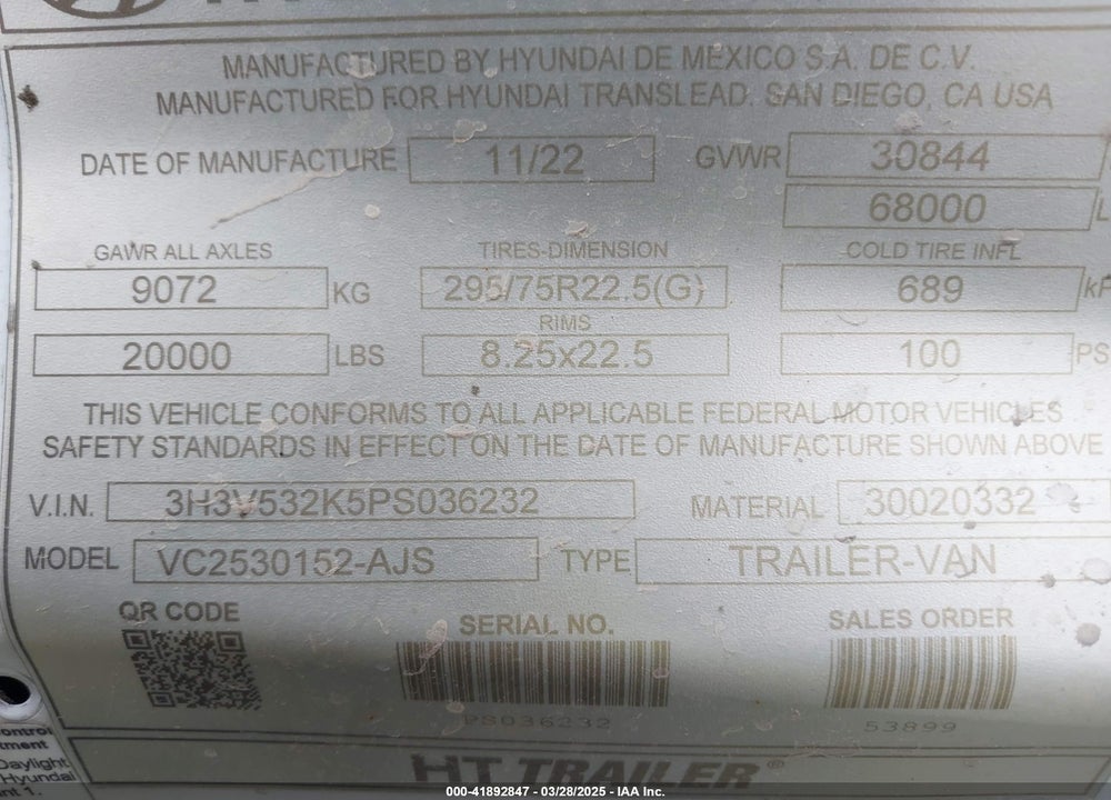 2023 HYUNDAI TRANSLEAD INC --- VIN: 3H3V532K5PS036232