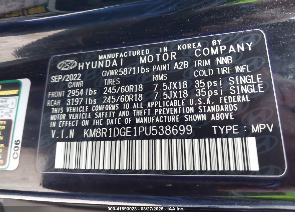 2023 HYUNDAI PALISADE VIN: KM8R1DGE1PU538699