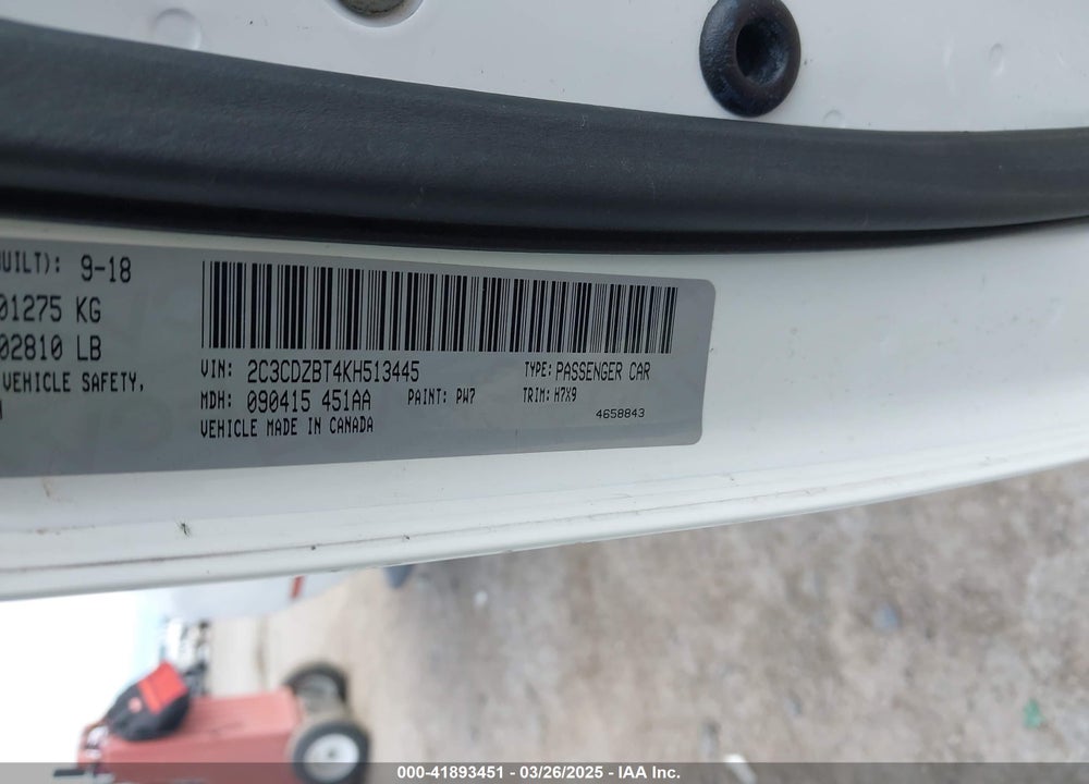 2019 DODGE CHALLENGER VIN: 2C3CDZBT4KH513445