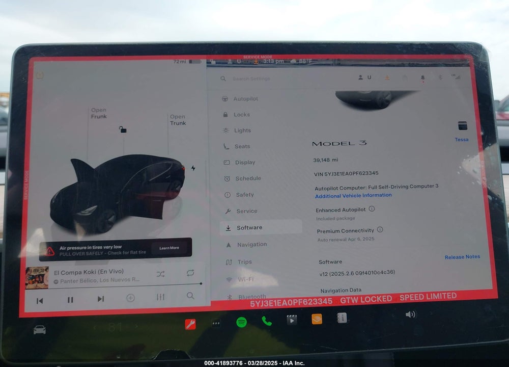 2023 TESLA MODEL 3 VIN: 5YJ3E1EA0PF623345