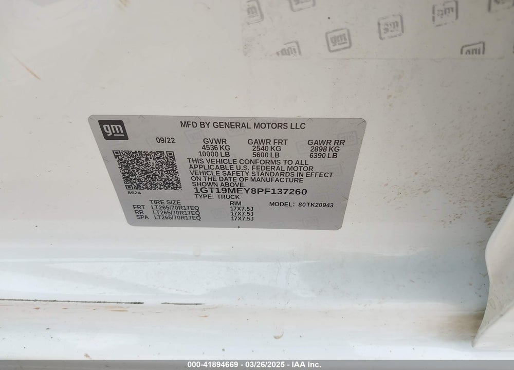 2023 GMC SIERRA 2500HD 4WD LONG BED SLE VIN: 1GT19MEY8PF137260