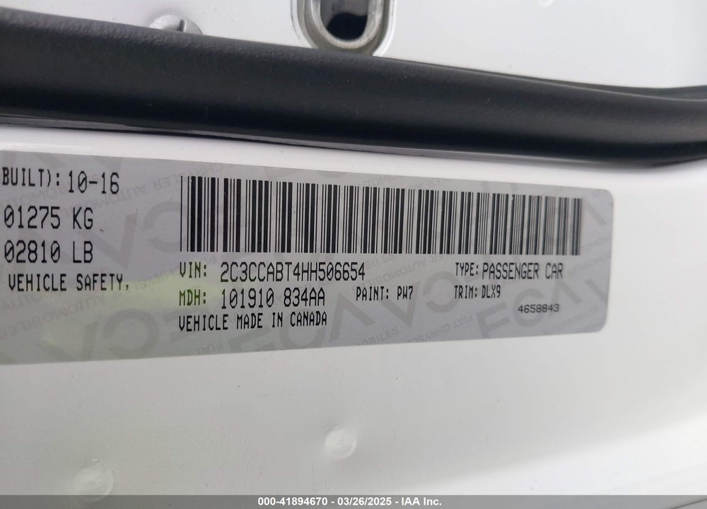 2017 CHRYSLER 300 VIN: 2C3CCABT4HH506654