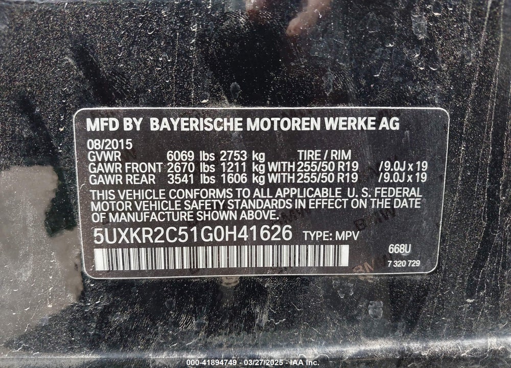 2016 BMW X5 VIN: 5UXKR2C51G0H41626