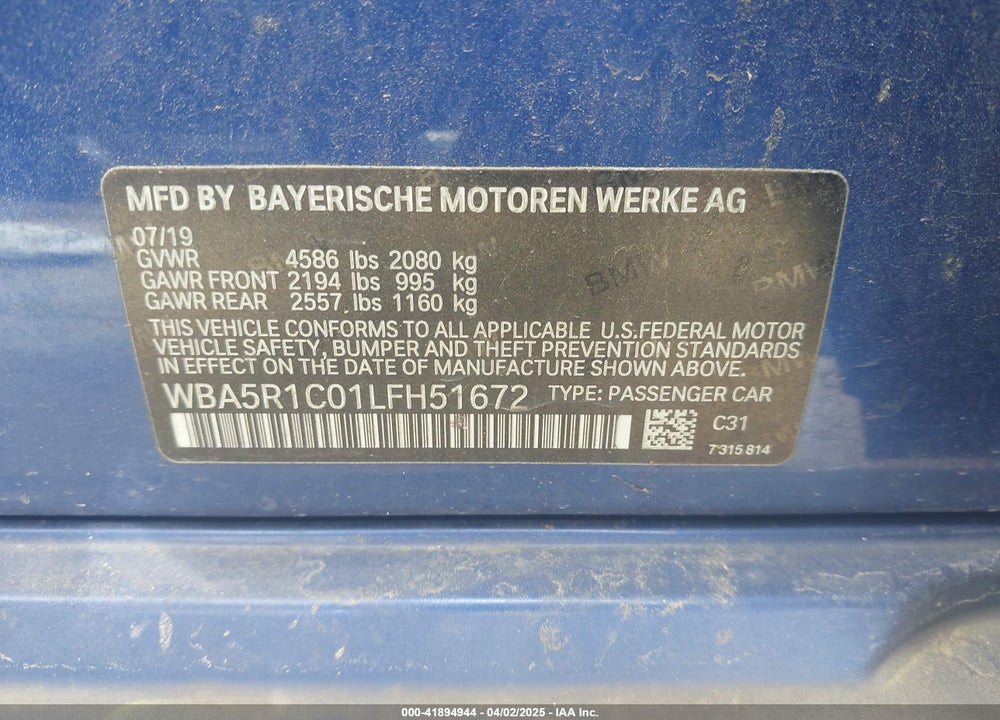 2020 BMW 330I VIN: WBA5R1C01LFH51672