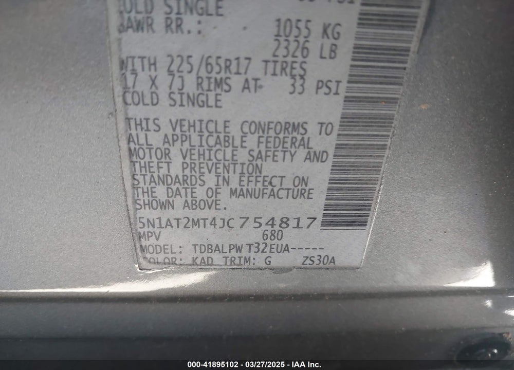 2018 NISSAN ROGUE VIN: 5N1AT2MT4JC754817