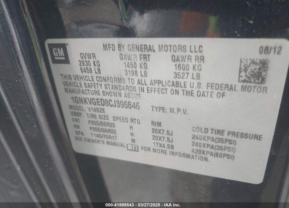 2011 CHEVROLET TRAVERSE VIN: 1GNKVGEDXBJ379415
