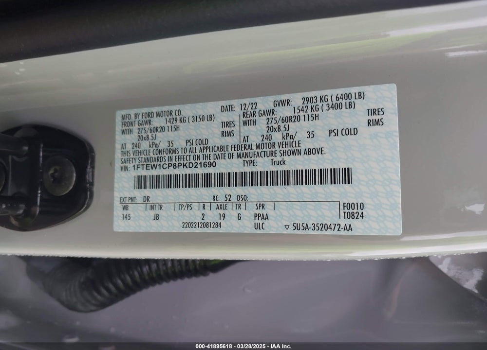 2023 FORD F-150 VIN: 1FTEW1CP8PKD21690