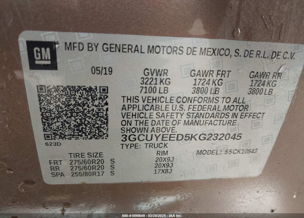 2019 CHEVROLET SILVERADO 1500 VIN: 3GCUYEED5KG232045
