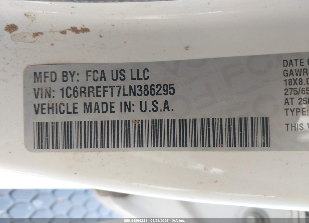 2020 RAM 1500 VIN: 1C6RREFT7LN386295