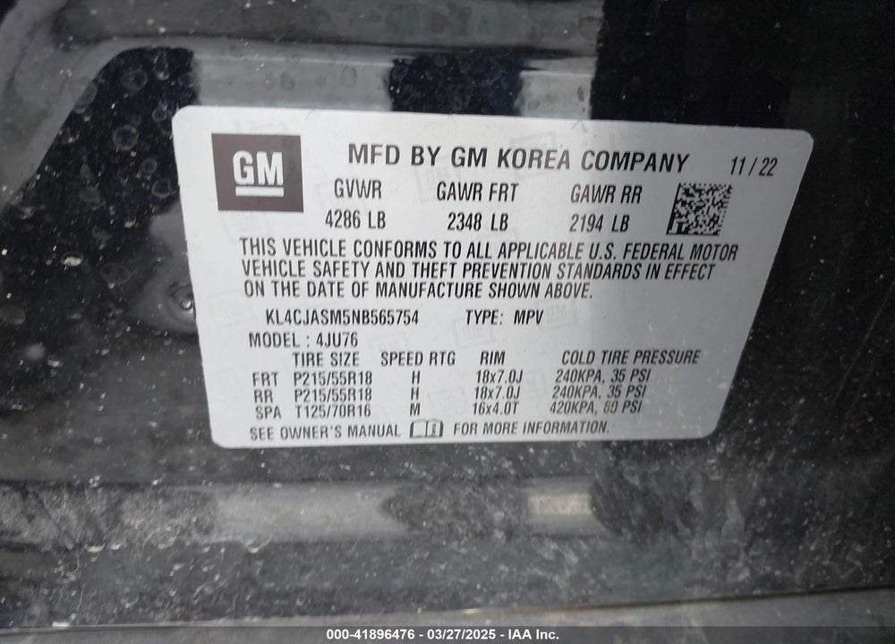 2022 BUICK ENCORE FWD PREFERRED VIN: KL4CJASM5NB565754