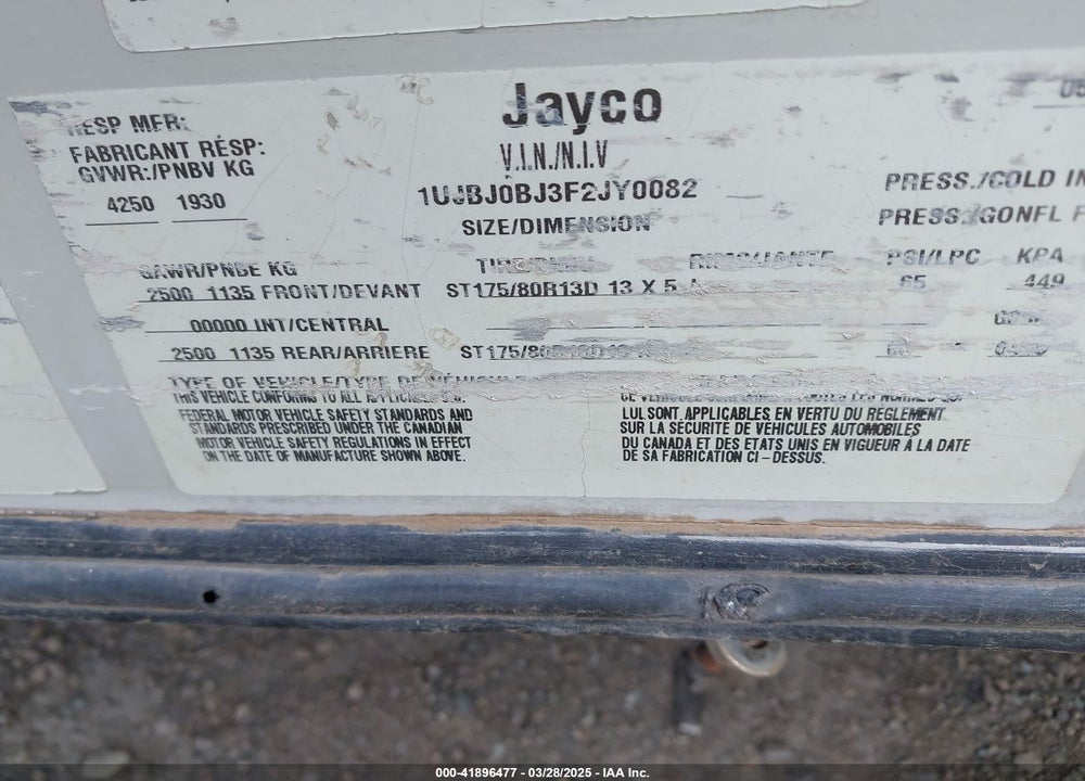 2015 JAYCO JAY FEATHER VIN: 1UJBJ0BJ3F2JY0082
