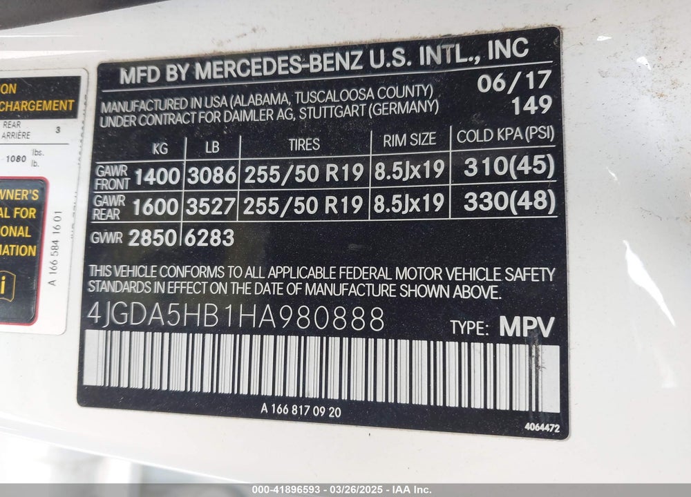 2017 MERCEDES-BENZ GLE CLASS VIN: 4JGDA5HB1HA980888