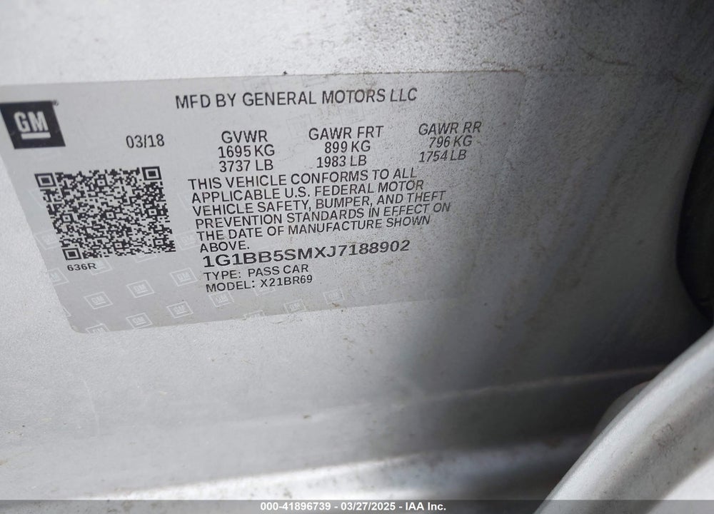 2018 CHEVROLET CRUZE VIN: 1G1BB5SMXJ7188902