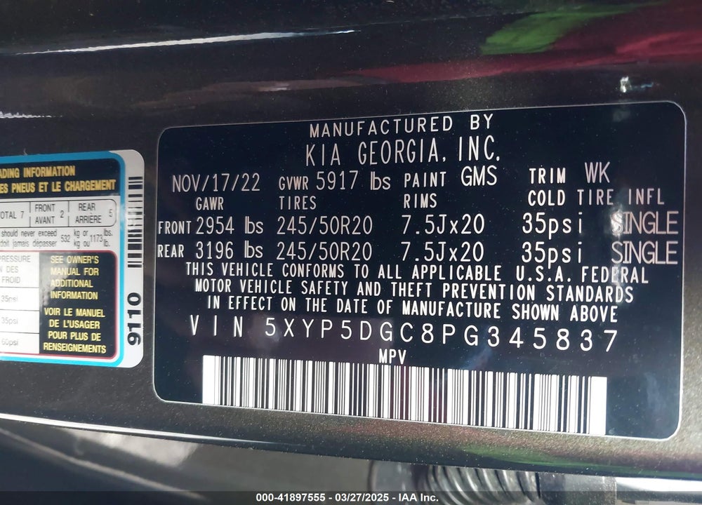 2023 KIA TELLURIDE SX PRESTIGE VIN: 5XYP5DGC8PG345837