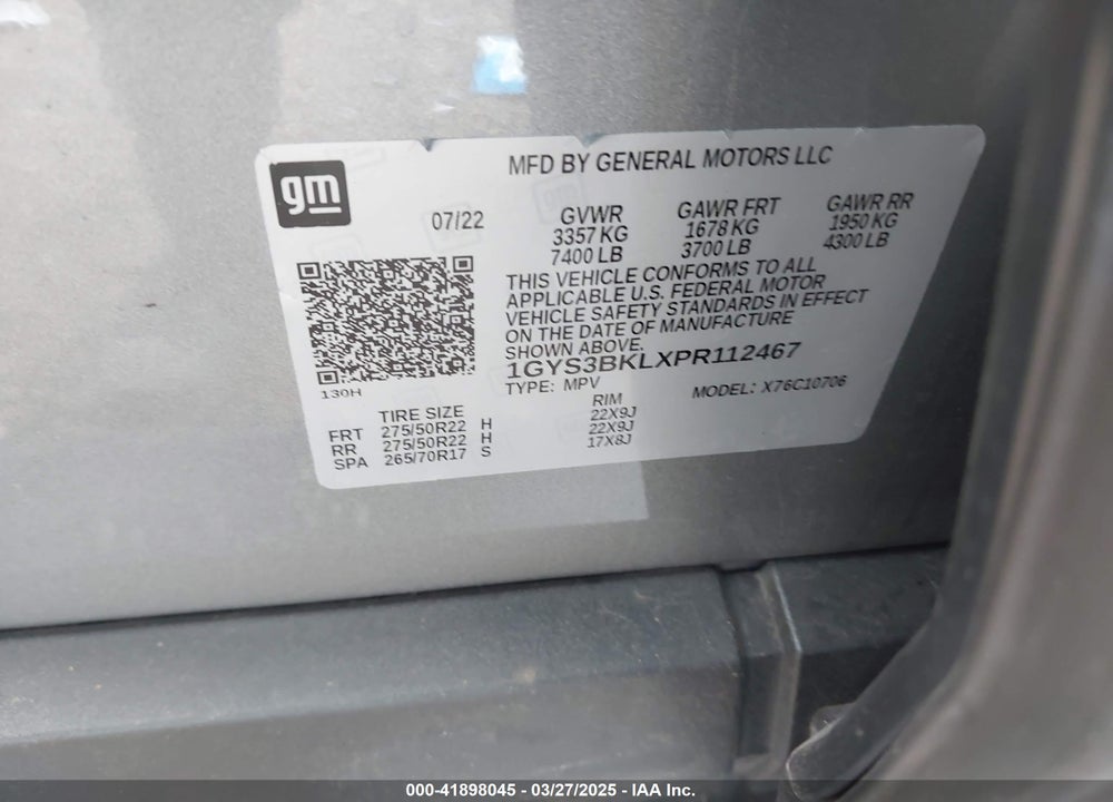 2023 CADILLAC ESCALADE 2WD PREMIUM LUXURY VIN: 1GYS3BKLXPR112467