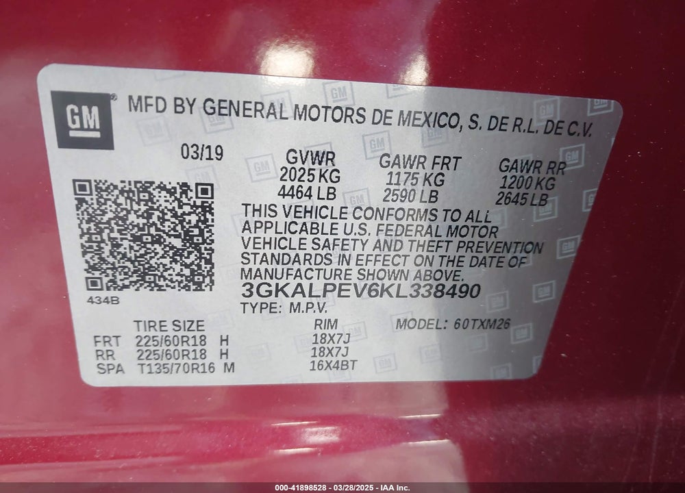 2019 GMC TERRAIN VIN: 3GKALPEV6KL338490