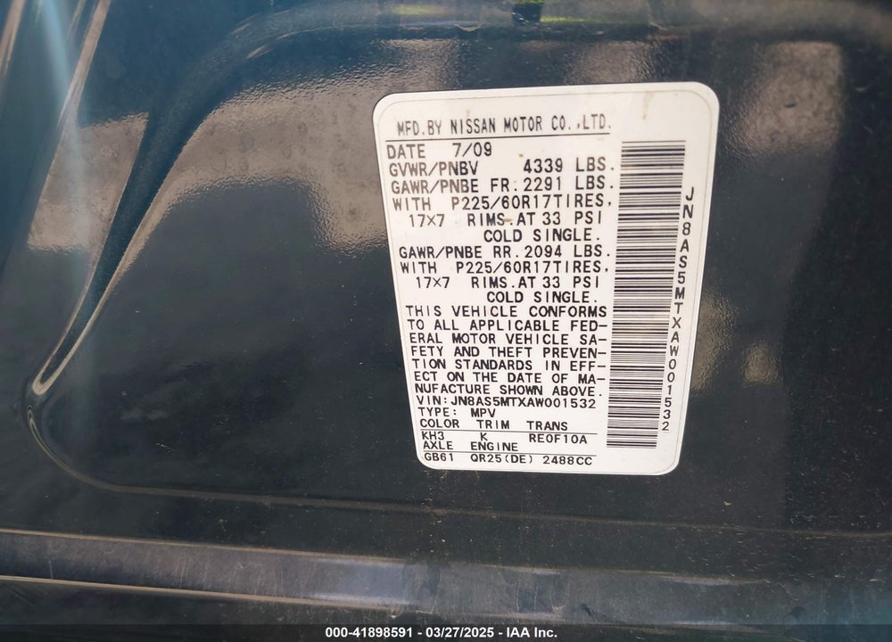 2010 NISSAN ROGUE VIN: JN8AS5MTXAW001532