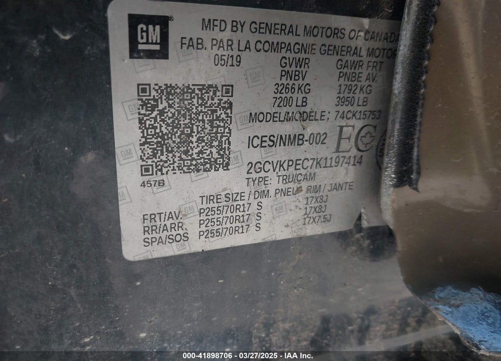 2019 CHEVROLET SILVERADO LD VIN: 2GCVKPEC7K1197414